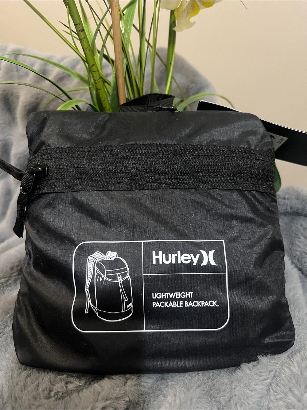 Hurley Black Packable Lightweight Backpack NWT retail $35